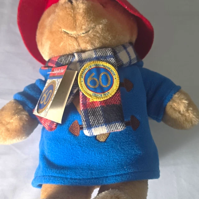 PADDINGTON BEAR 60TH Anniversary Plush Teddy Soft Toy Blue Coat Red Hat ...