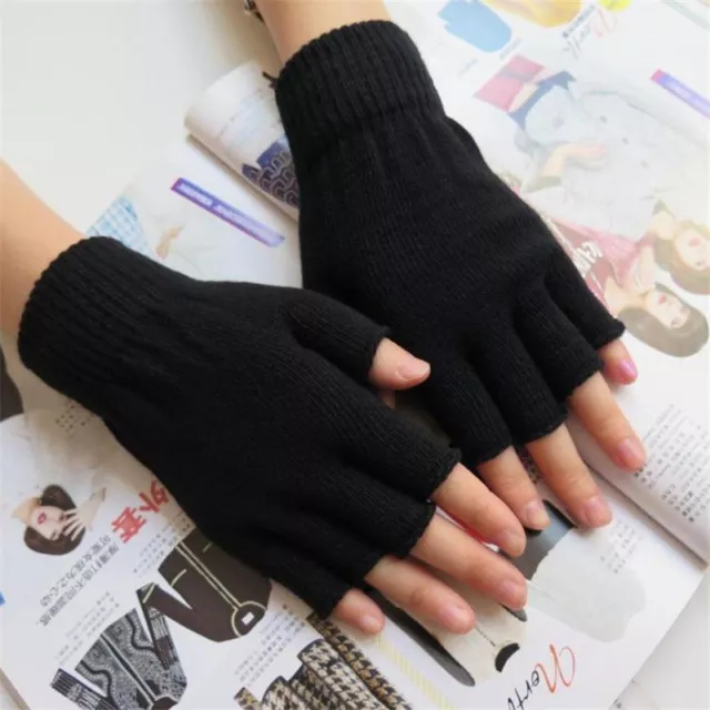 3 Pairs Ladies Women Black Half Finger Magic Lite Thermal Gloves