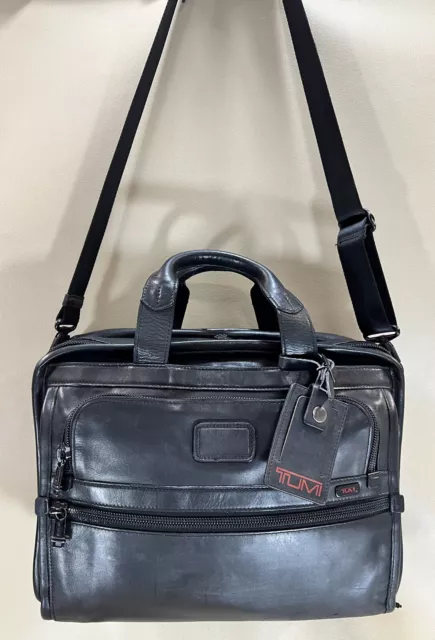 Preowned TUMI Alpha Essential 16” Black Leather Briefcase Style 96130DH $495