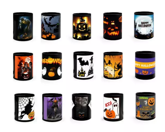 New Happy Halloween Black Ceramic Coffee Mug 11oz Terror Designs Color Inside