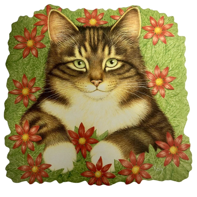 Juego de 4 manteles de vinilo y montaña rusa Tabby Cat Kittens Poinsettia de Navidad