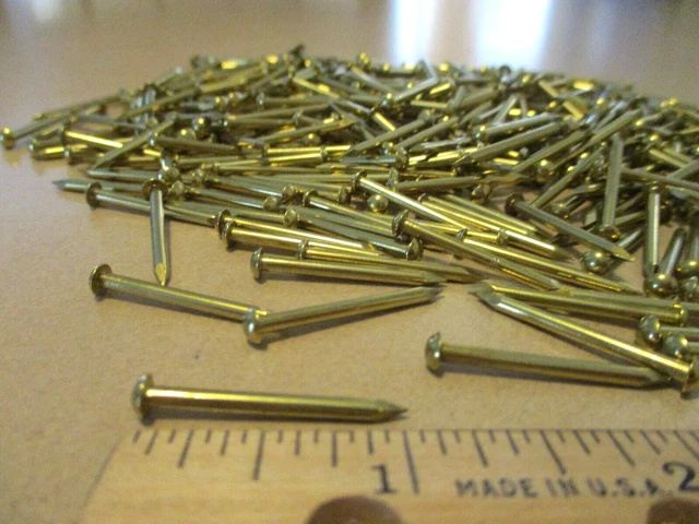 50--Vintage 1" X #14, Solid Brass Brad Nails, Round Dome Head Escutcheon Pins
