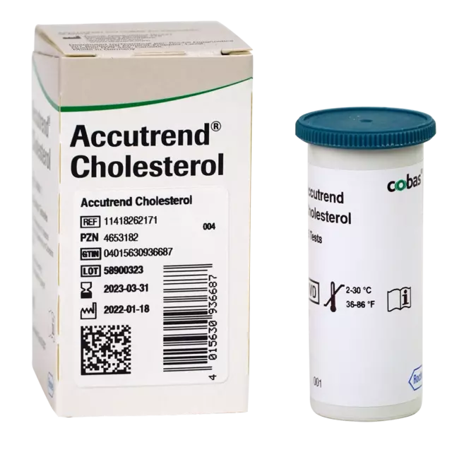 2 cajas Accutrend tira reactiva de colesterol en sangre triglicéridos caja 25 tiras Roche