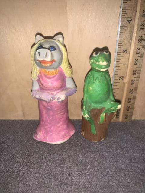 Vintage Miss Piggy &  Kermit The Frog PVC Figures 1977 Plastic Muppets