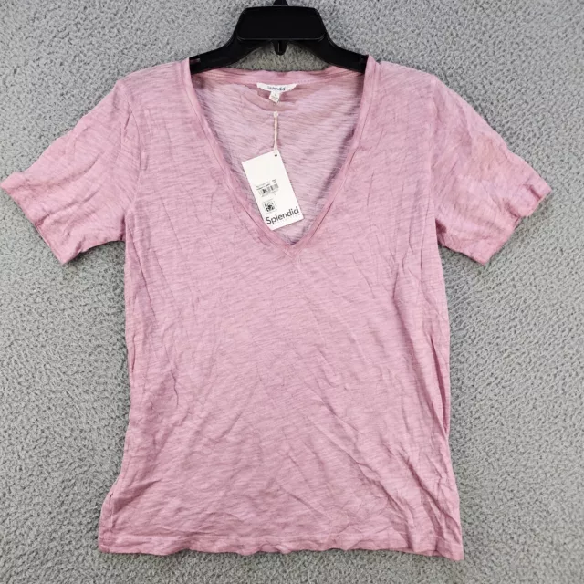 Splendid Glint Washed V-Neck Tee Women's S Mauve Heather Short Sleeve Pullover