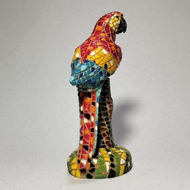 PAPPAGALLO ARA IN MOSAICO ORIGINE "SPAGNA" IN STILE BARCINO 14x7x6 CM 165 GR 7