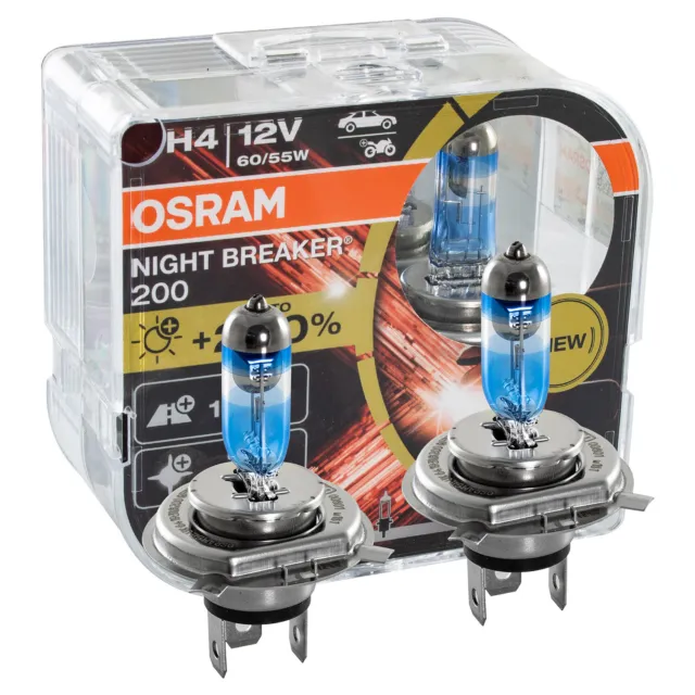 10x OSRAM Nuit Breaker 200 H4 Duobox Jusqu'À 200% Plus de Lumière 3900 K. 2