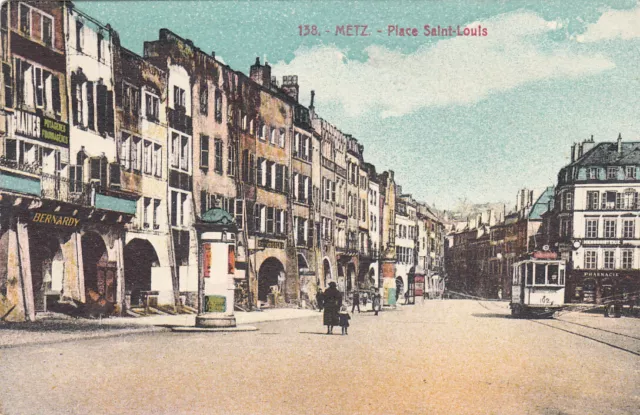 Carte postale ancienne MOSELLE METZ 138 place saint-louis tramway timbrée 1926