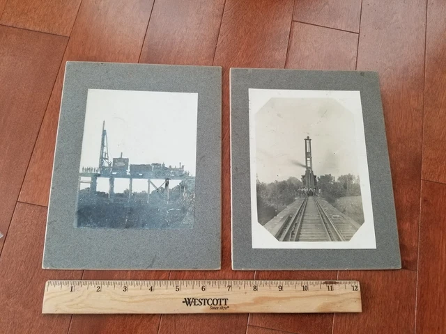 c. 1910 CB&Q Railroad Pile Driver Cabinet Photograph Chicago Burlington & Quincy