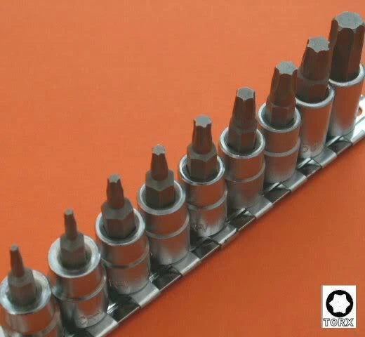 3/8" CrV Male Star Torx Tork Talk TX Sockets Set 6 Six Point Torque AntiTamper