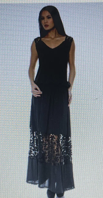 Fornarina Abito Lungo Nero Fascia In Pizzo Floreale Tg M