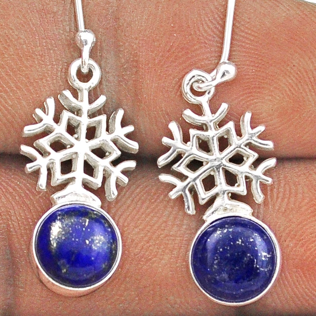 Handmade 5.96cts Snowflake Natural Blue Lapis Lazuli 925silver Earrings T88882