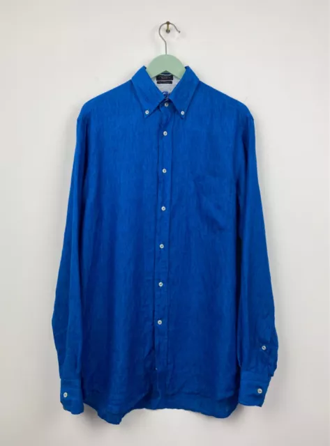 Paul & Shark Vintage Yachting 100% Linen Shirt Sz 39 Long Sleeve Blue Men