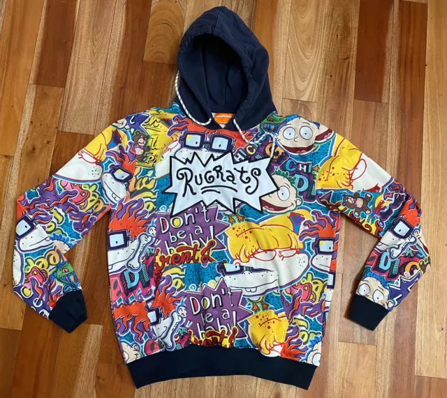 MENS ADULT NICKELODEON Rugrats Head Pullover Hoodie Graffiti All Over ...