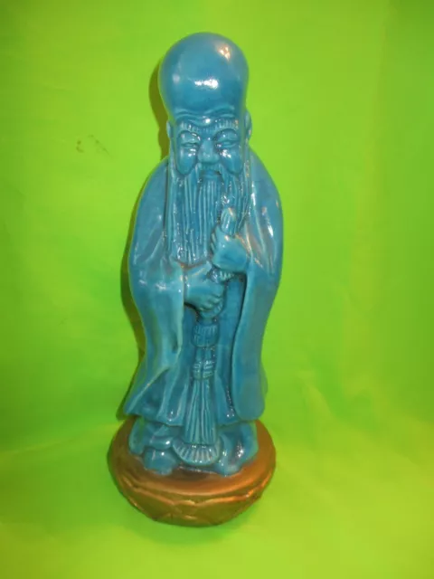 Chinese / Japanese Oriental Ceramic  Turquoise Old Man Monk Figurine