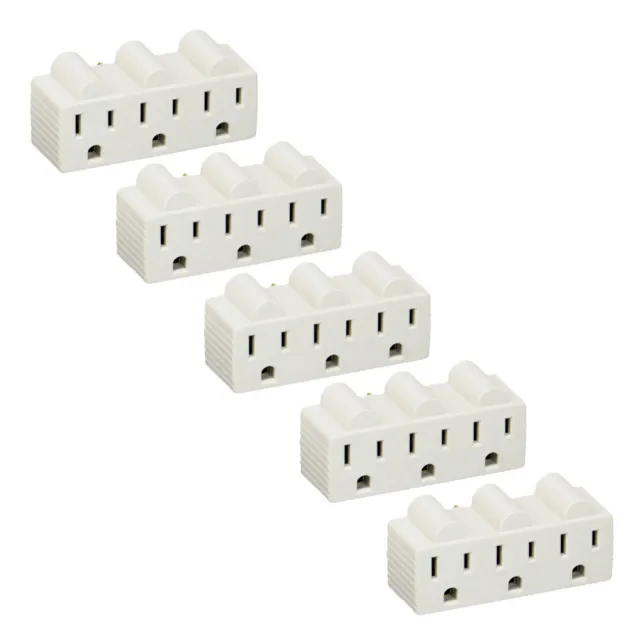 3 Outlet Grounded Electric Wall Triple Way Power Adapter 3 Prong AC Lot of 5 NEW