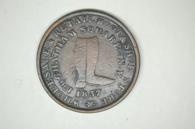 1837 Hard Times Token- Deveau's Boot- EF (Marks) with amazing Pedigree flip.