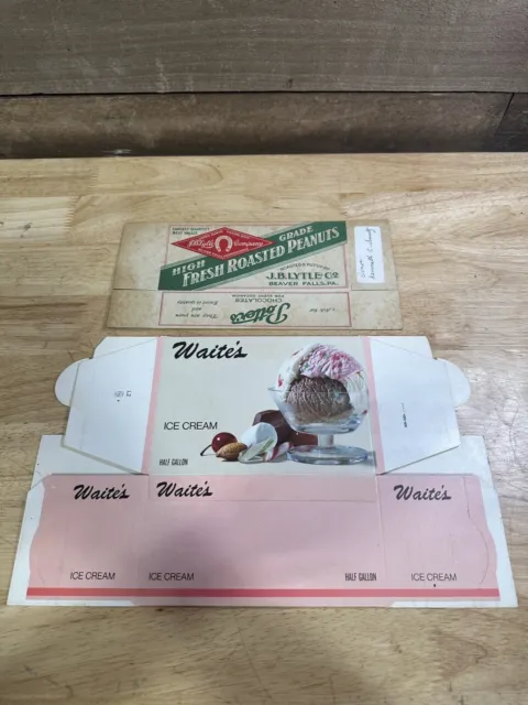 Vintage Pair Of Advertising Boxes JB Lytle Roasted Peanuts And Waite’s Ice Cream