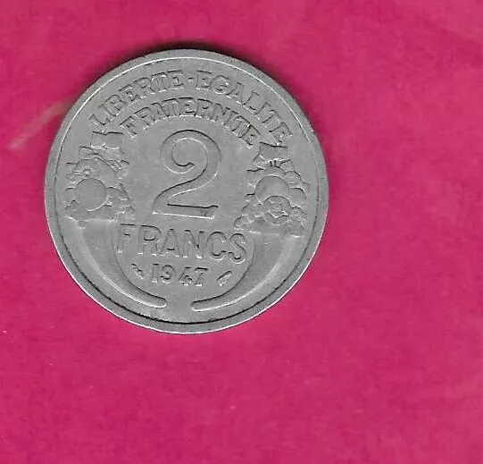 FRANCE  KM886a.1 1947 VF-VERY FINE-NICE OLD ANTIQUE 2 FRANCS ALUMINUM COIN