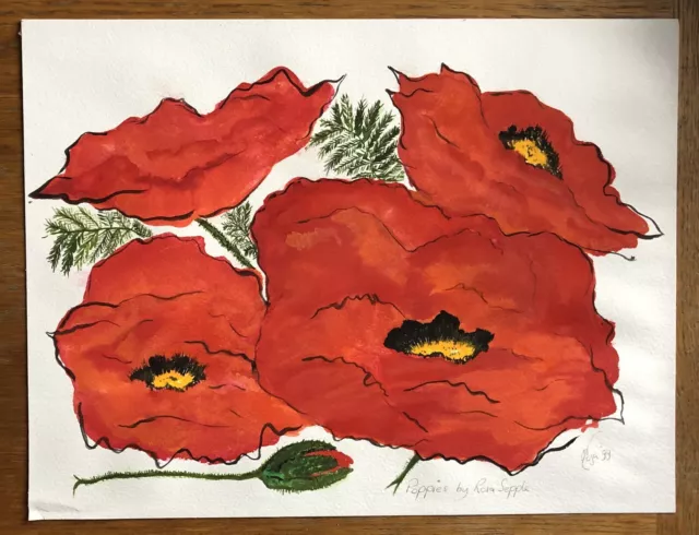 Original 1999 watercolour, "POPPIES" by Rosa Sepple, v early painting, 40 x 30cm