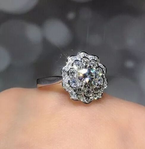 Superbe bague de fiançailles fleur 2 carats bague en diamant simulé en... 3