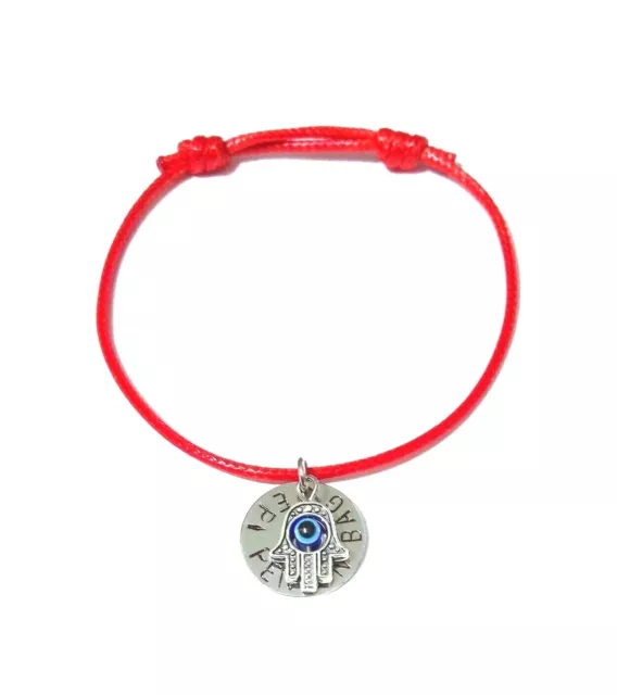 Pulsera de Alerta Médica Rojo Estilo Cabalá Nudo Deslizante Ajustable y Disco y HAMSA