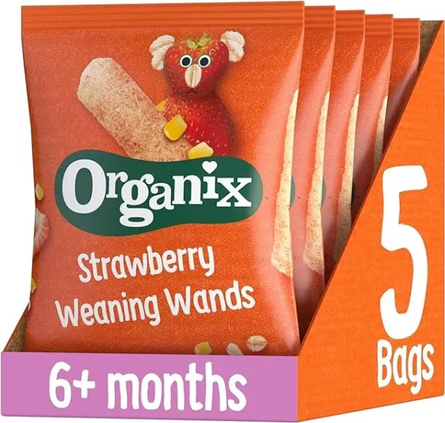 Organix Strawberry Weaning Wands 6+ Months 25g (Pack of 5) - Free Shipping UK