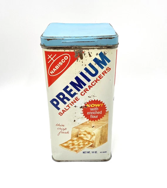 Vintage Nabisco Premium Saltine Crackers 14 oz. Metal Tin Container Box 1969