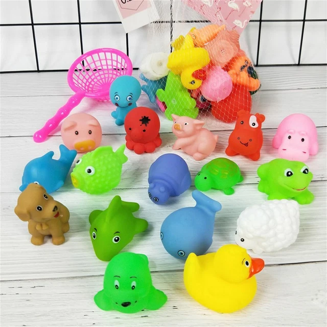 Cute Animals Bath Toy Fishing Net Float Rubber Duck Animal Tub Toys Toddler