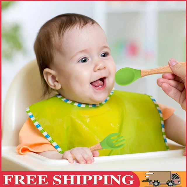 Baby Wooden Silicone Feeding Spoon Toddlers BPA-free Tableware (7)