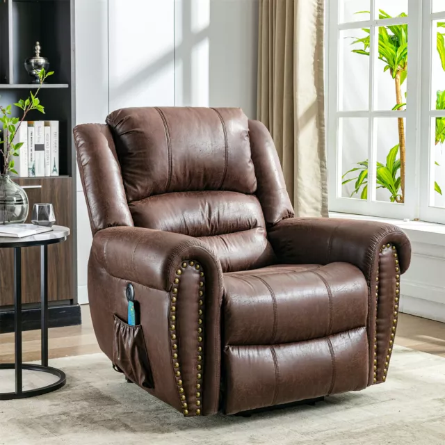 Leather Electric Power Lift Riser Recliner Chair Massage Heat Armchair Brown PU