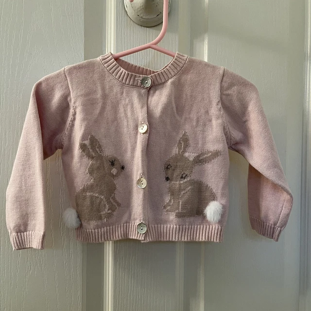 Elegant Baby Pink Bunny Rabbit Cardigan Sweater Cotton Girls Size 6 Months NWT