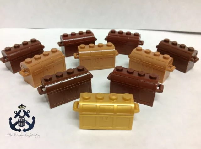 Lego (x10) Treasure Chests - Pearl Gold, Medium Nougat, Brown For Pirate, Castle