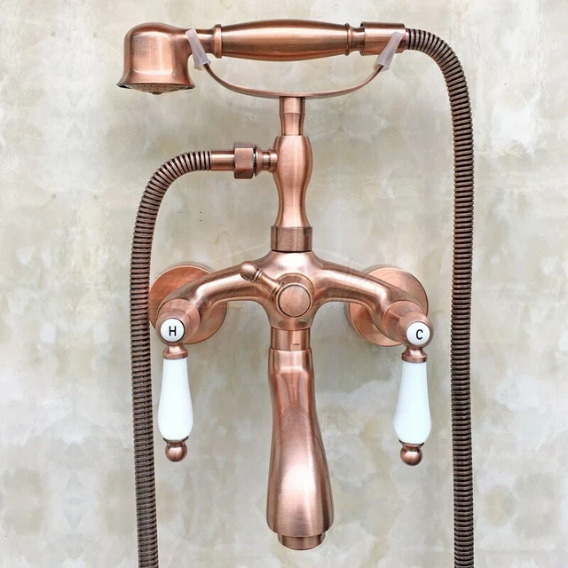 Antique Red Copper Wall Mount Bathroom Clawfoot Tub & Hand Shower Faucet Ztf805