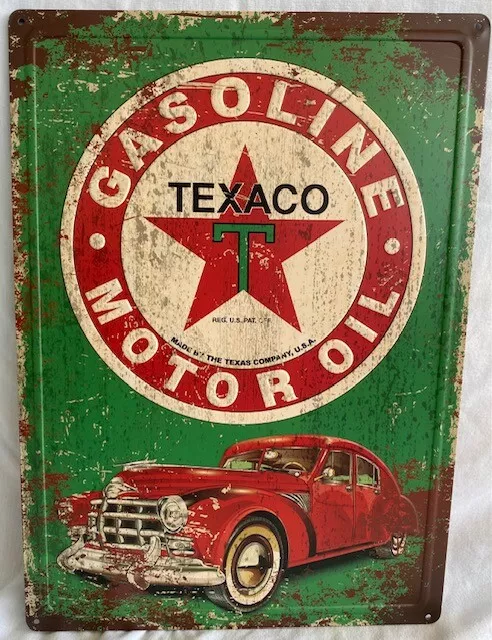 ** Texaco Gas / Oil Tin Advertising Sign Retro-Distressed Look  17" X 12" **