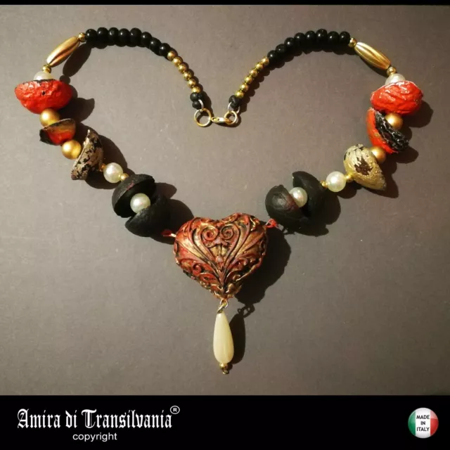 pendaglio cuore oro gioiello donna collana girocollo bigiotteria perle cristalli