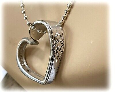 Vtg Silverplate HEART Pendant Spoon Jewelry, Bead Link Chain Necklace ADORATION