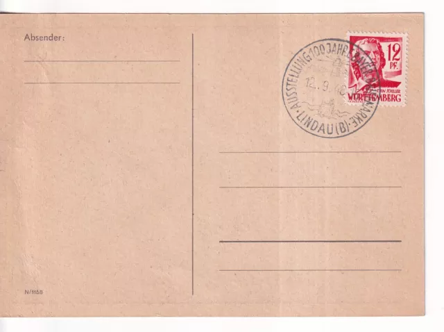 Franz.Zone/Württemberg, Mi. 18, Lindau/SOK/SST 100 J. Bayer. Briefmarke, 12.9.48