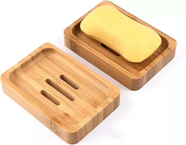 2 X Porta Saponetta in Bambù Griglia di Scolo Legno Sapone Doccia Bagno