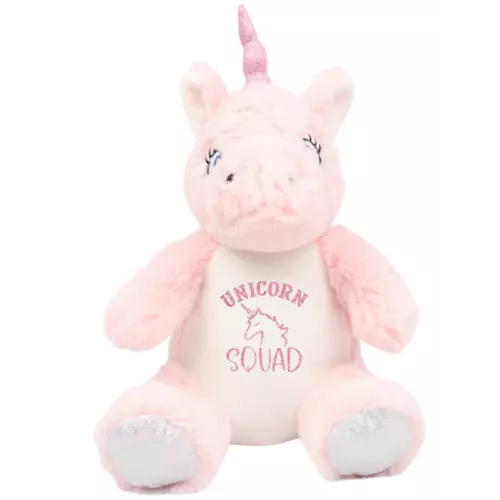 Pink Unicorn with a pink glittered unicorn squad design - can be personalised