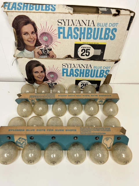 Sylvania Blue Dot Press 25 bombillas vintage para cámara 2 cajas = 24 nuevas en caja