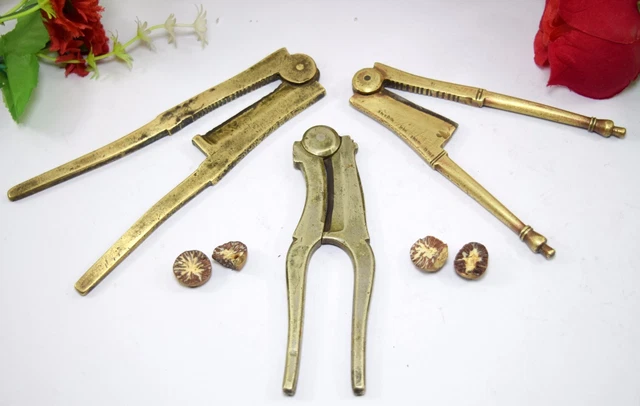 Rare Indian Solid Brass Nut Crackers Collectible 3 different Shapes. i12-180