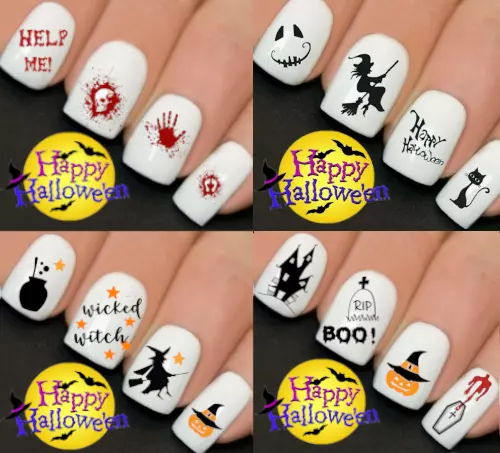 Halloween Nail Nails Art Water Decals Wraps Stickers Witches Blood Skulls Bats