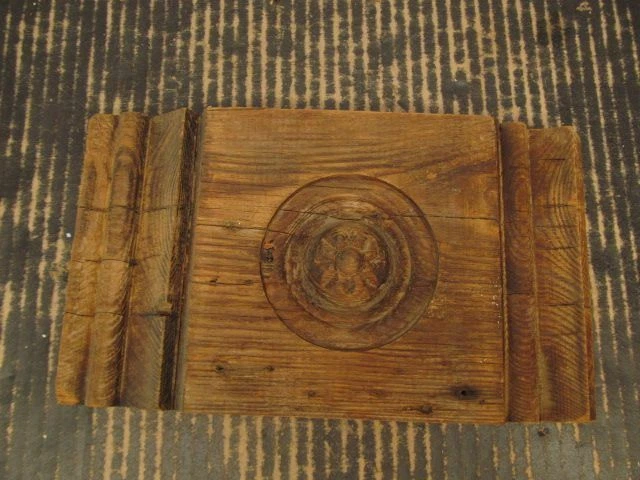 Wood Carved Rosette Door Window Frame End Plinth Vintage Salvage 10"X5.5"X1.25"