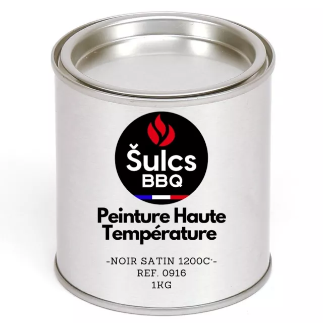 Pot de Peinture Thermique Très Haute Température Noir Satin 1200°C  1KG Barbecue