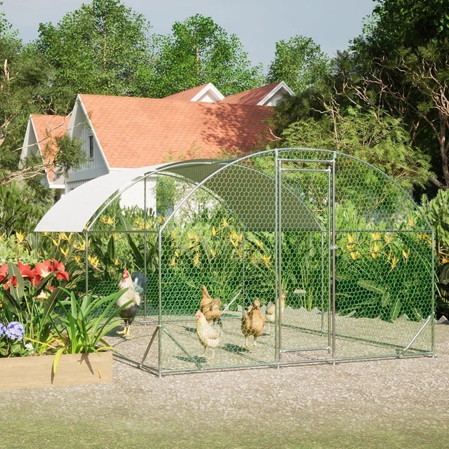 OUTDOOR LARGE WALK in Chicken Coop Hen House Enclosure Metal Chicken