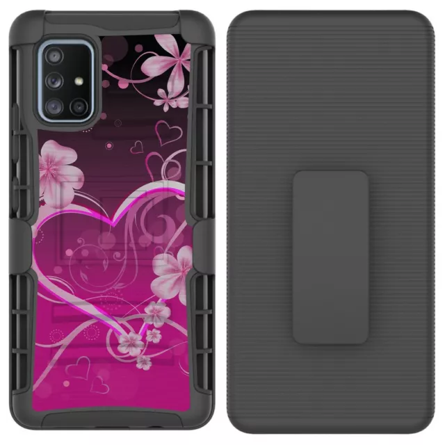 Funda Protectora Con Soporte Para Samsung Para Galaxy A21 (A215) 6.5" Rosa Púrpura Flor
