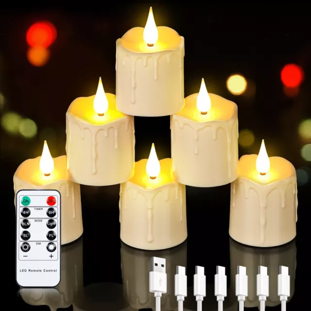 6x LED Luces de Té Velas Con Baterías Centelleante Vela Control Remoto