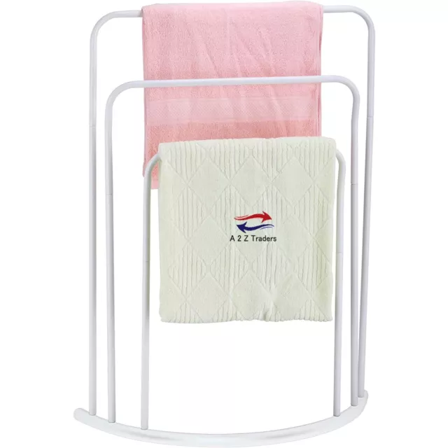 3Tier Free Standing Towel Rack Metal Bar Bathroom Storage Curved Base Towel Rail