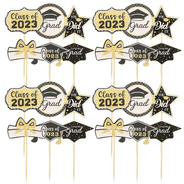 Set 318 Pezzi Pirottini E Topper Per Cupcake Laurea - Tema Congrats Grad, Colori Oro E Nero - Decorazioni Per Feste